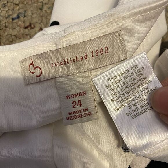 CB Established 1962 Dress Plus Sz 24 White Black Floral High Waist Midi Matured - Picture 6 of 10